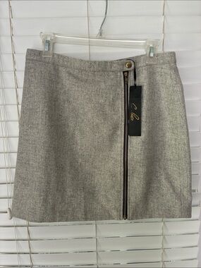 C.luce Skirt Gray Wool Blend Full Zipper Front SZ L NWT